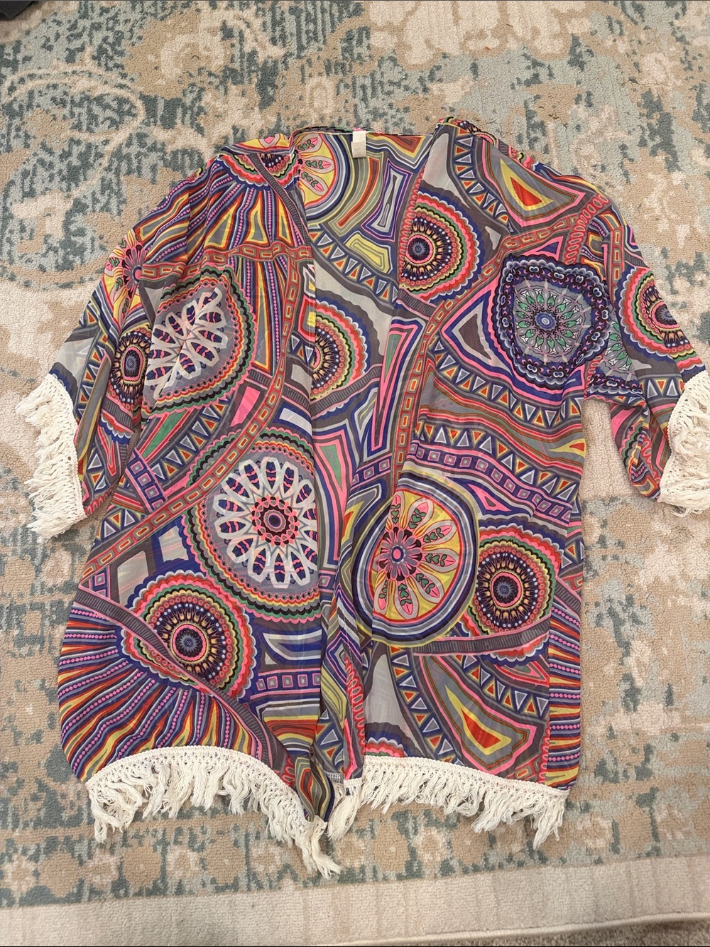 Multicolor Boho Fringe Tunic Kimono